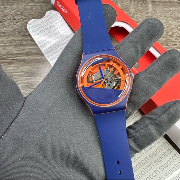 NEW✅LIMITED EDITION✅ Swatch MYRTIL-TECH Blue And Orange Skeleton Unisex Watch - Picture 4 of 13